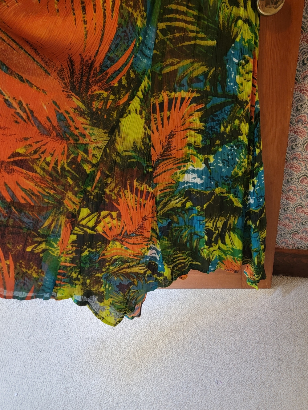 Vintage 90s PHOOL Boho Crinkle Rayon Abstract Maxi Dress Handkerchief Hem Large - Picture 7 of 14